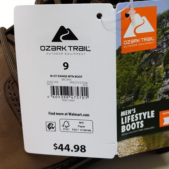 Ozark Trail Range Mountain Leather Boots Men's Size 9 Genuine Leather Upper NIB - Picture 11 of 12